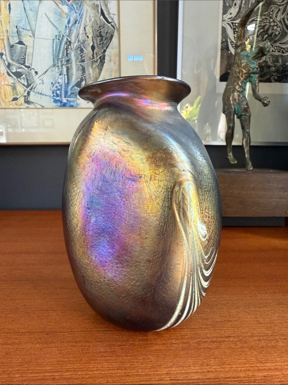 Richard Hornsby Iridescent Glass Decorative Vase in Gold and Purple